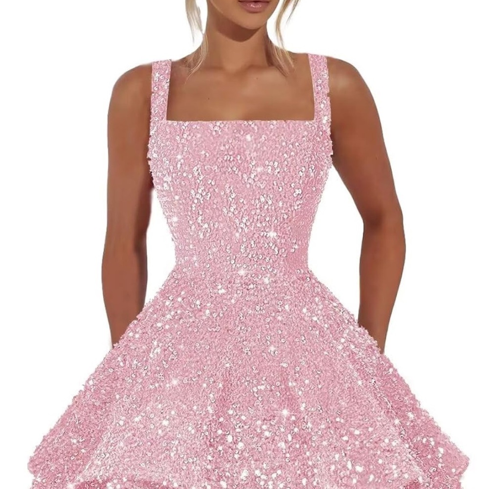 Elegant Pink Sequin Prom Dress